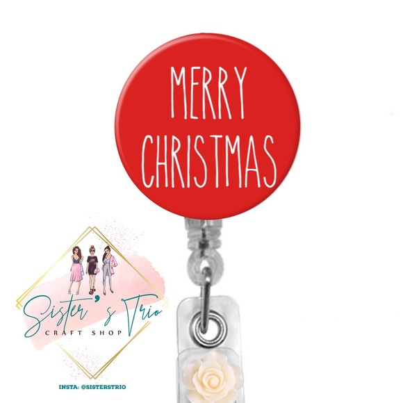 Rae Dunn Merry Christmas Holidays Retractable Badge Holder - Picture 2 of 8